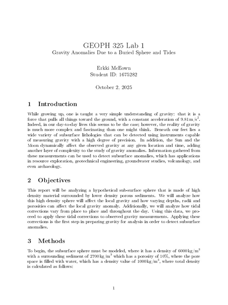 Gravity Anomalies from Subsurface Spheres | PDF | Tide | Porosity