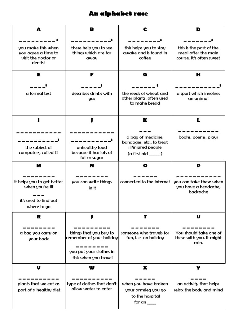 Alphabet Race Word Puzzle Guide | PDF | Foods