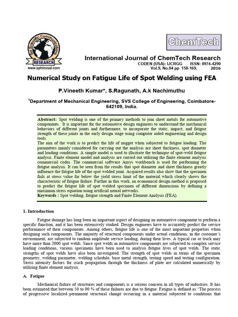 Fatigue Life Analysis of Spot Welding FEA | PDF | Fatigue (Material ...