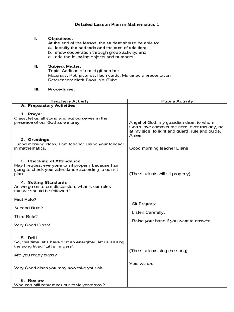 Lesson Plan: One-Digit Addition | PDF