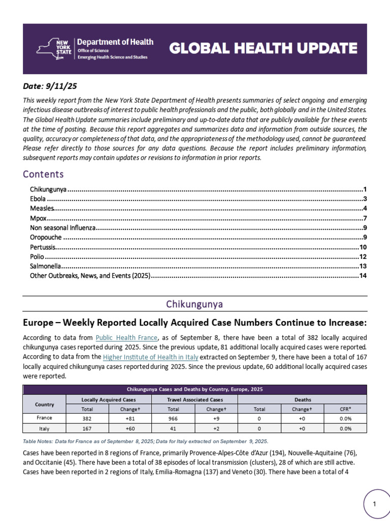 Global Health Update 9.11.25 - Final | PDF | Measles | Avian Influenza