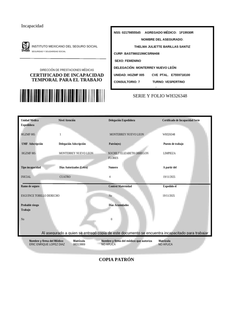 Certificado de Incapacidad Temporal | PDF