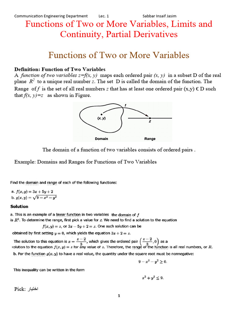 Functions of Multiple Variables and Derivatives | PDF | Function ...