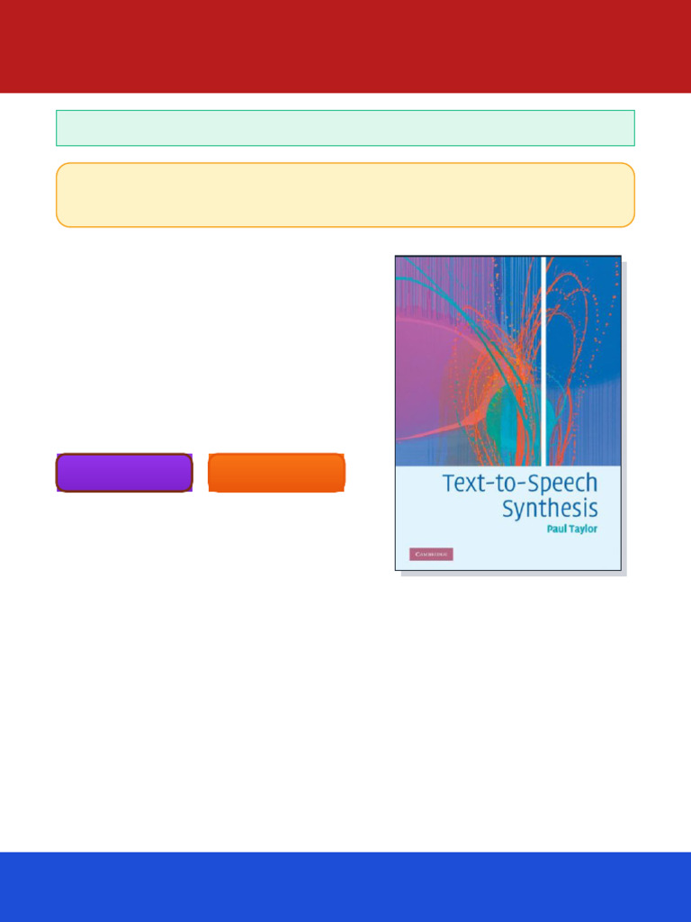 Text To Speech Synthesis 1st Edition Paul Taylor Ebook Plus Content ...