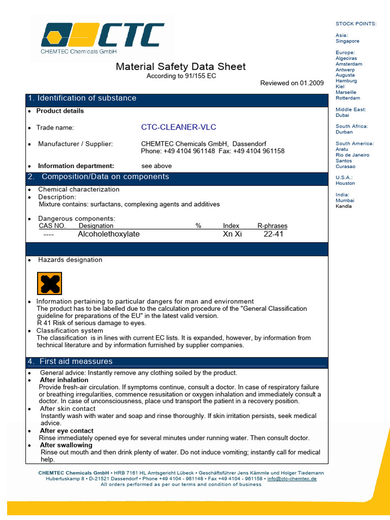 CTC_Cleaner_VLC_MSDS | PDF | Dangerous Goods | Waste Management