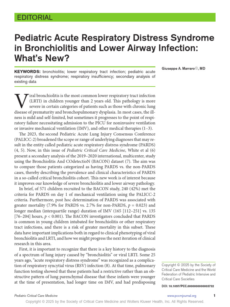 New Insights on PARDS in Pediatric Bronchiolitis | PDF | Clinical ...