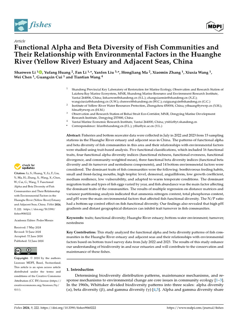Fish Community Diversity in Huanghe Estuary | PDF | Biodiversity | Beta ...