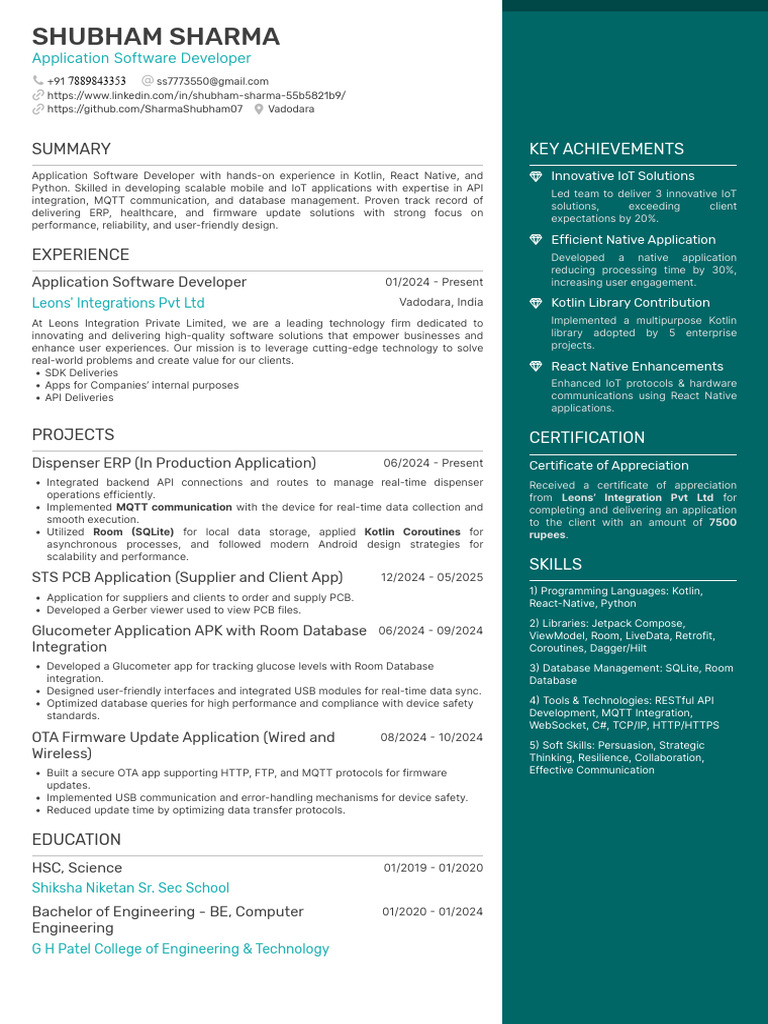 Application Software Developer Profile | PDF | Internet Of Things ...