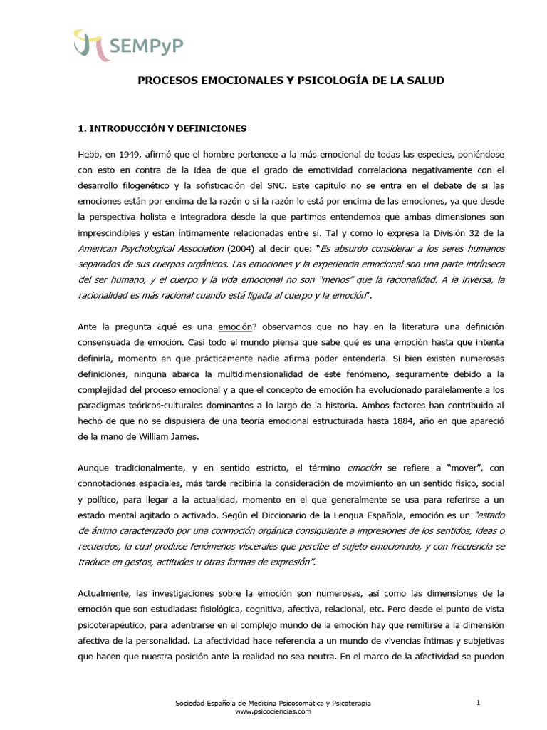 Procesos Emocionales y Psicologia de La Salud | PDF | Las emociones ...