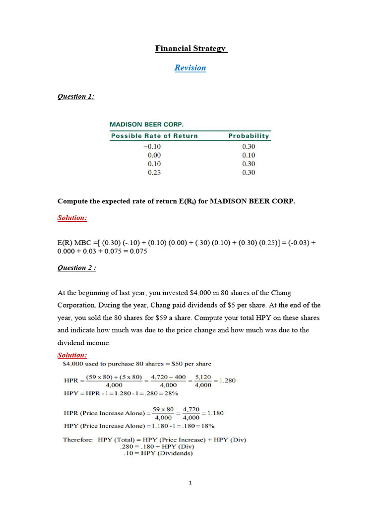 Financial Strategy: Rate of Return Analysis | PDF | Standard Deviation ...