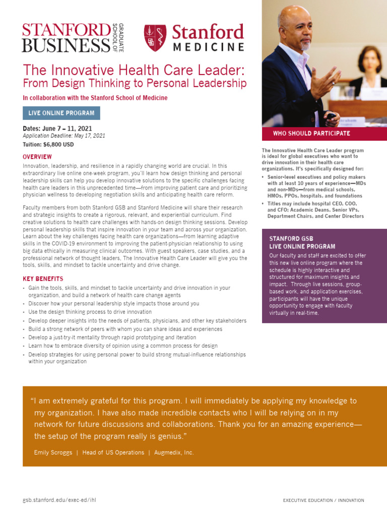 Innovative Health Care Leader Program | PDF | Health Care | Design Thinking