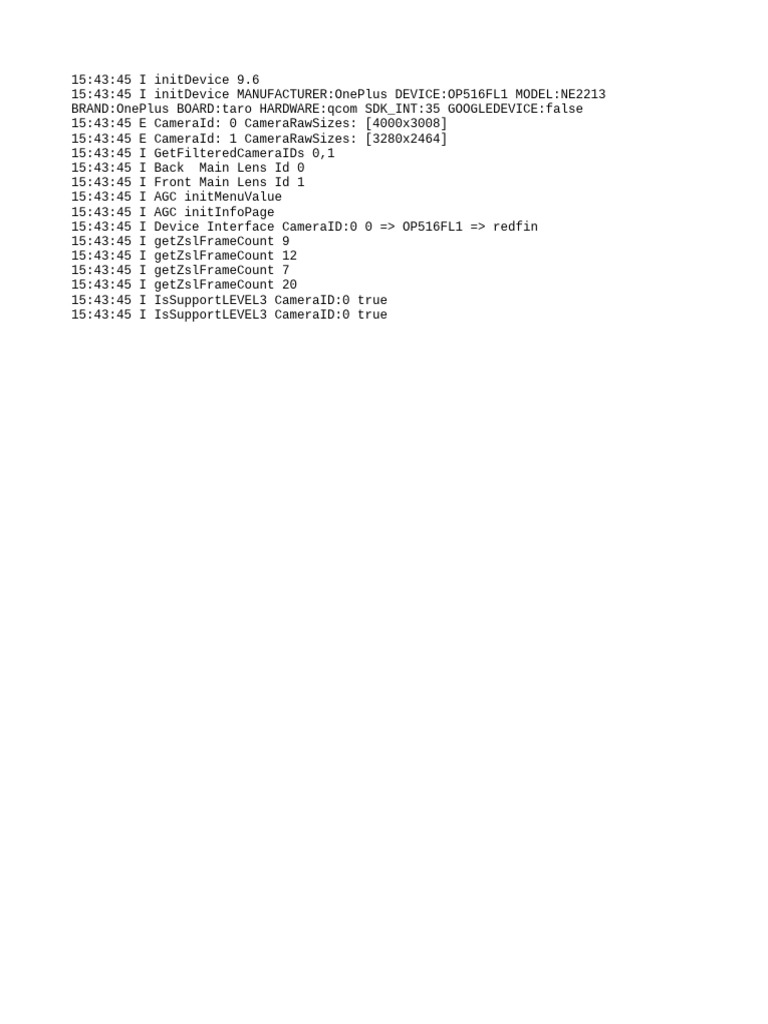 OnePlus OP516FL1 Camera Initialization Logs | PDF