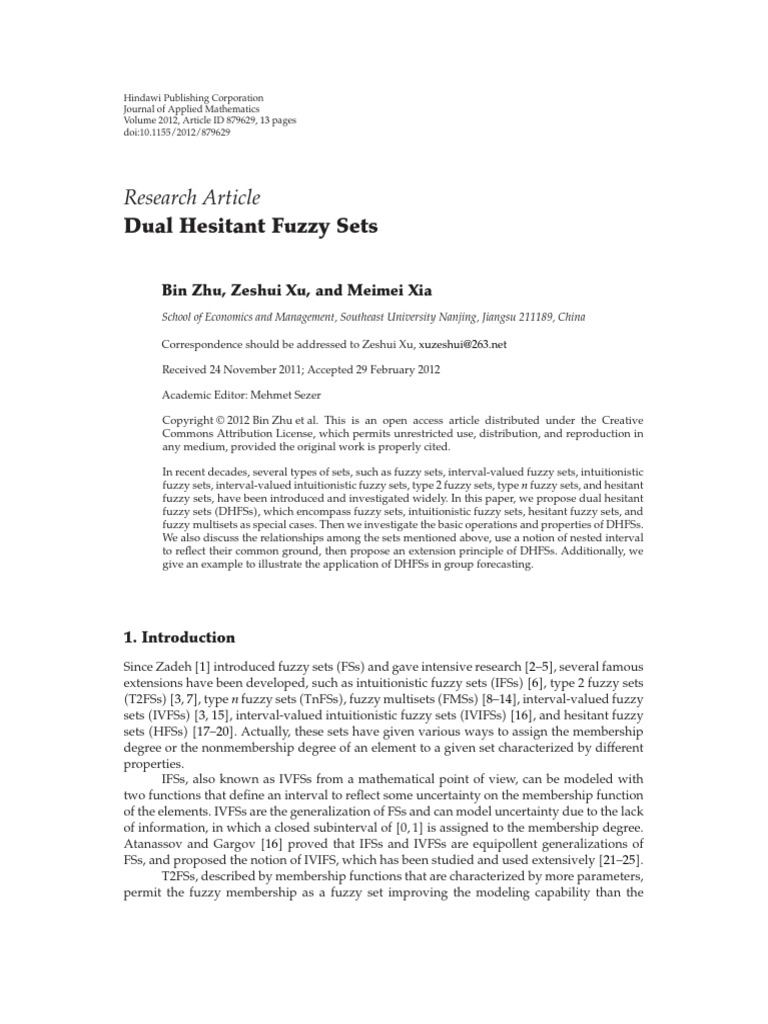 Introduction to Dual Hesitant Fuzzy Sets | PDF | Fuzzy Logic ...
