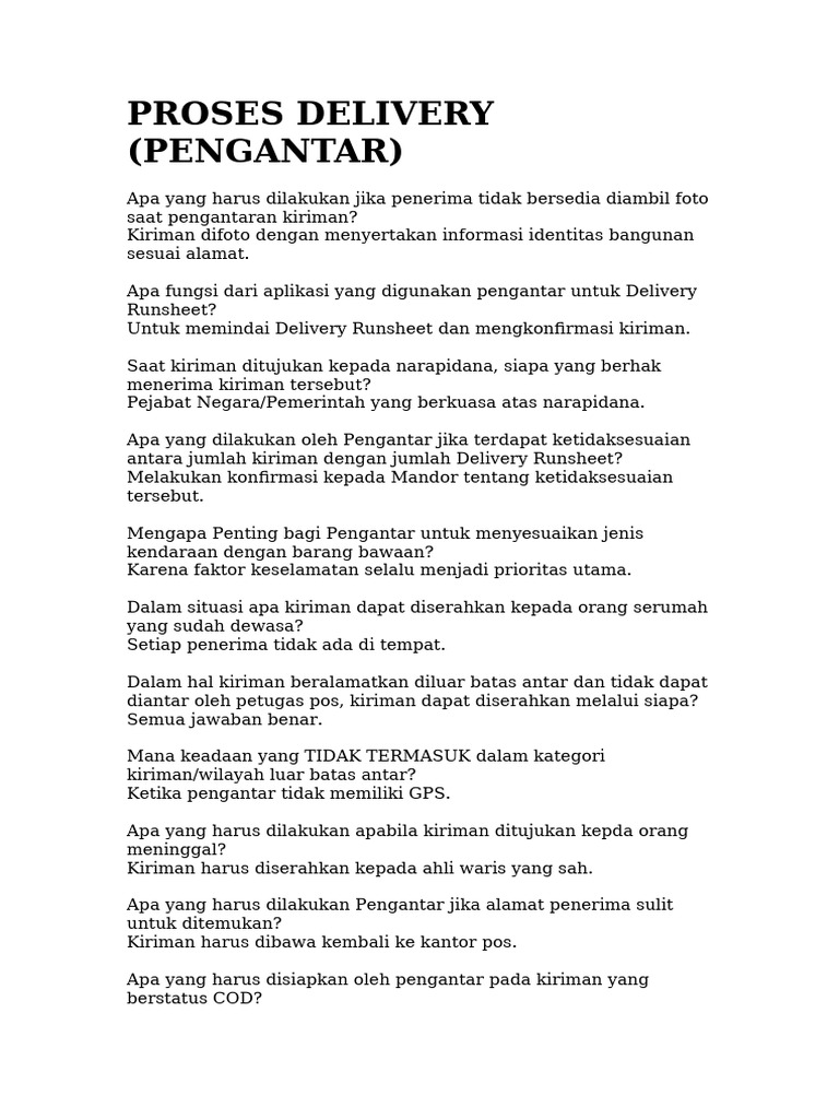 Proses Delivery (Pengantar) | PDF