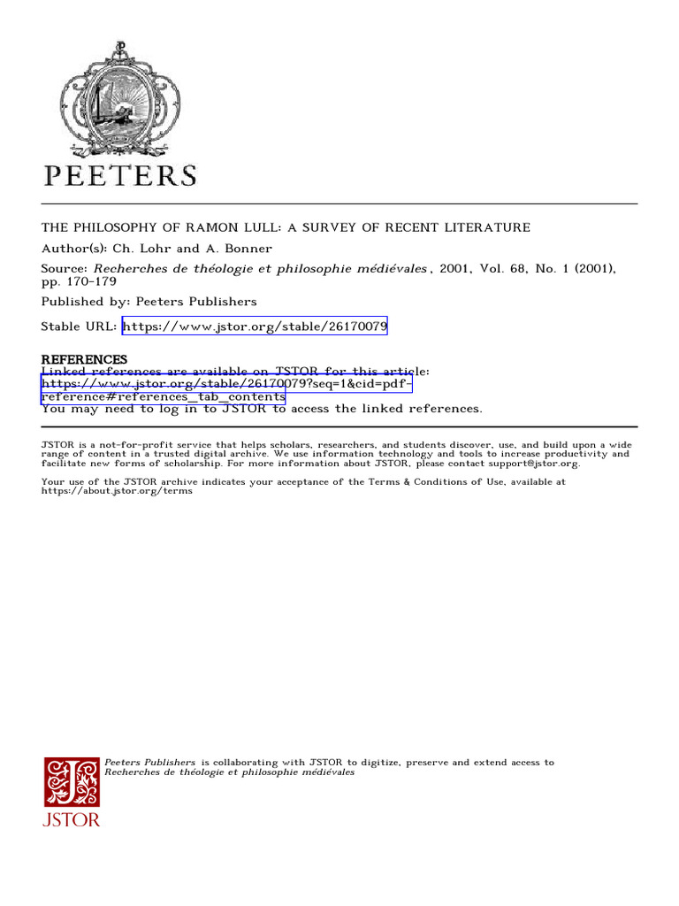 Recent Literature on Ramon Lull's Philosophy | PDF