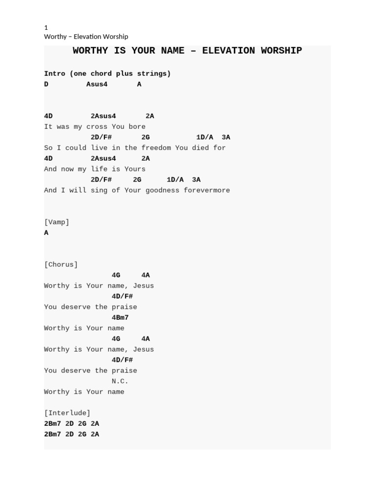 Worthy Is Your Name - Elevation Worship 2 | PDF