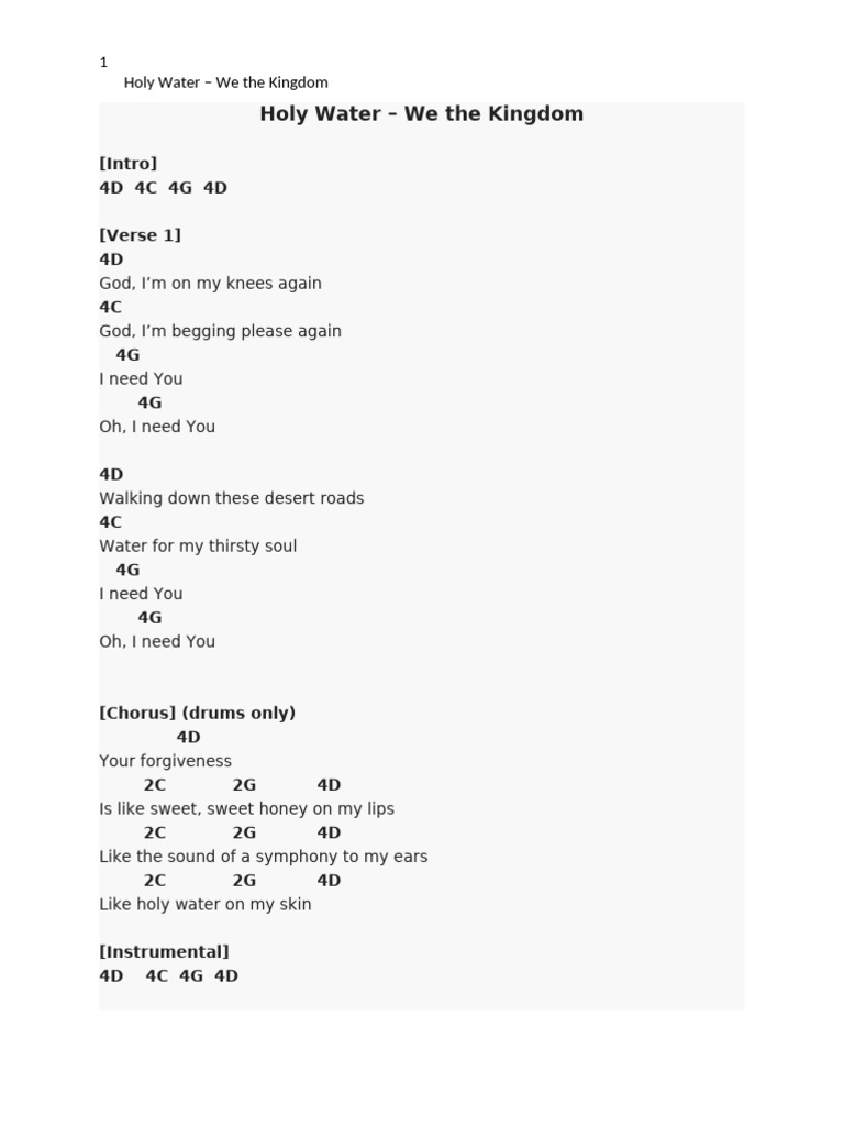 Holy Water Lyrics - We the Kingdom | PDF
