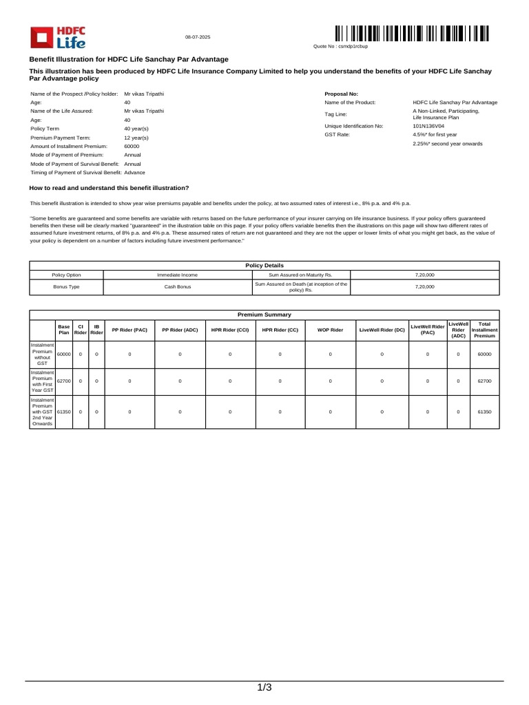 HDFC Life Sanchay Par Advantage Policy Details | PDF | Insurance | Life ...