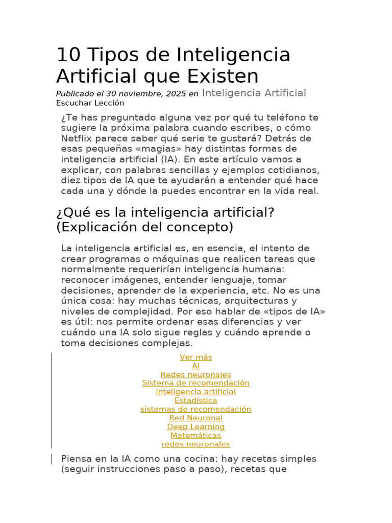 10 Tipos de Inteligencia Artificial | PDF | Inteligencia artificial ...