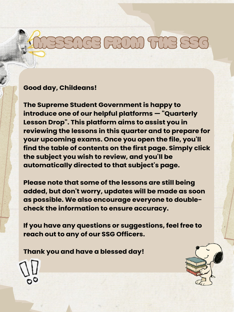 Quarterly Lesson Drop for Students | PDF