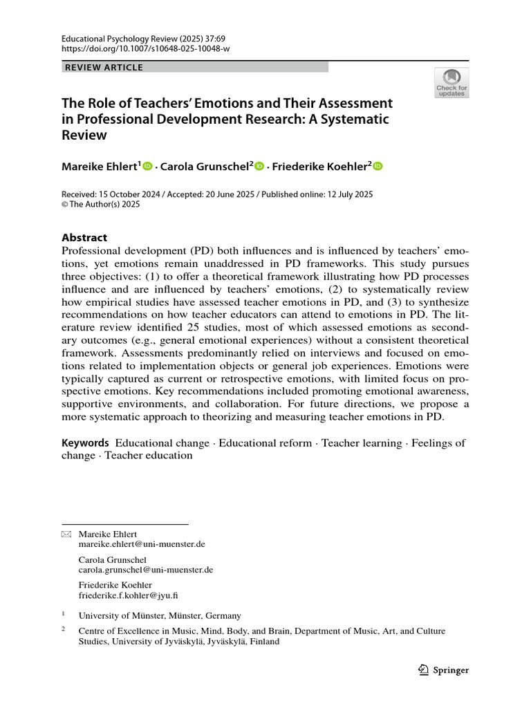 The Role of Teachers' Emotions and Their Assessment in Professional ...