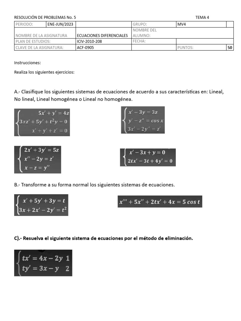 Solucion de Problemas No. 5 Tema 4 | PDF