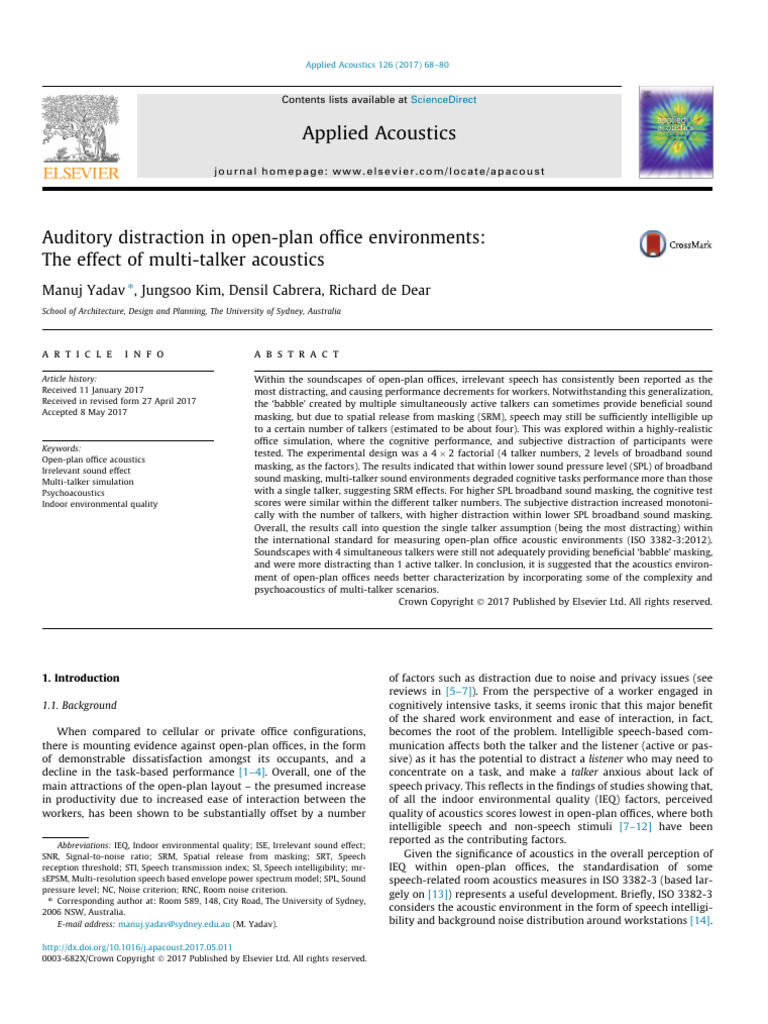 Auditory Distraction in Open-Plan Offices | PDF | Sound | Attention