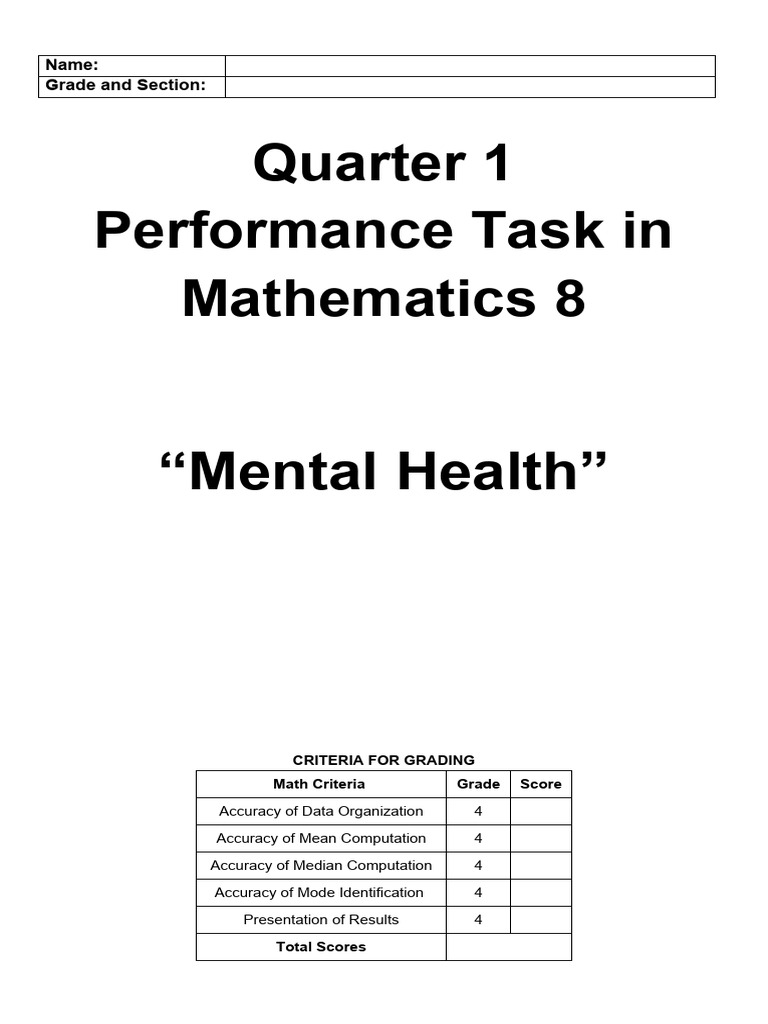 Math Performance Task: Mental Health Data | PDF
