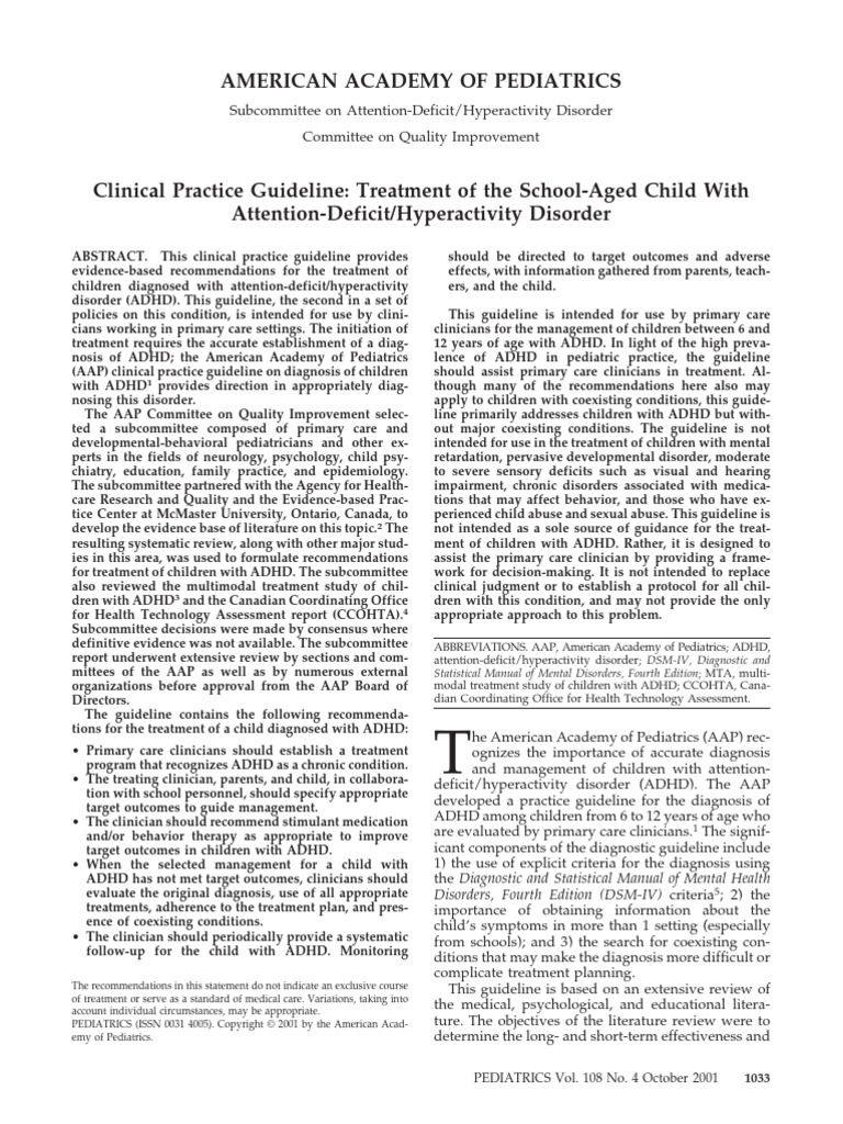 ADHD Treatment Guidelines for Children | PDF | Attention Deficit ...