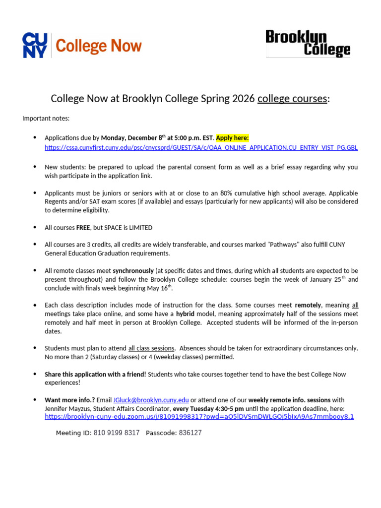 Spring 2026 College Now Courses at BC | PDF | Psychology | Perception