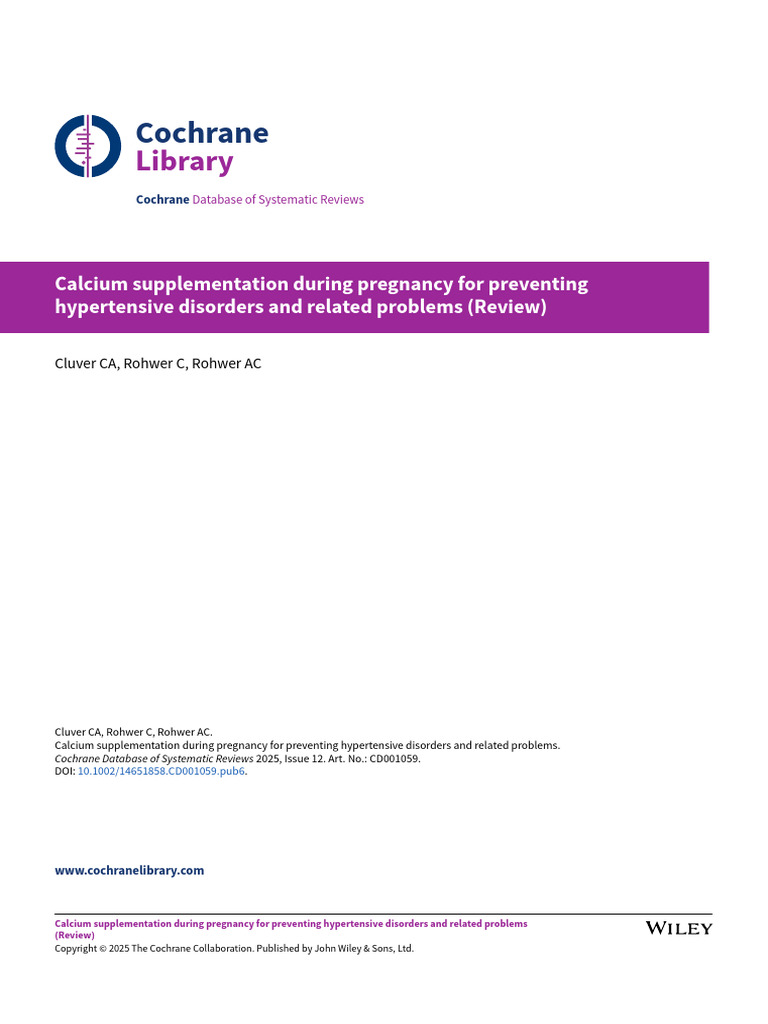 Calcium Supplementation in Pregnancy Review | PDF | Systematic Review ...