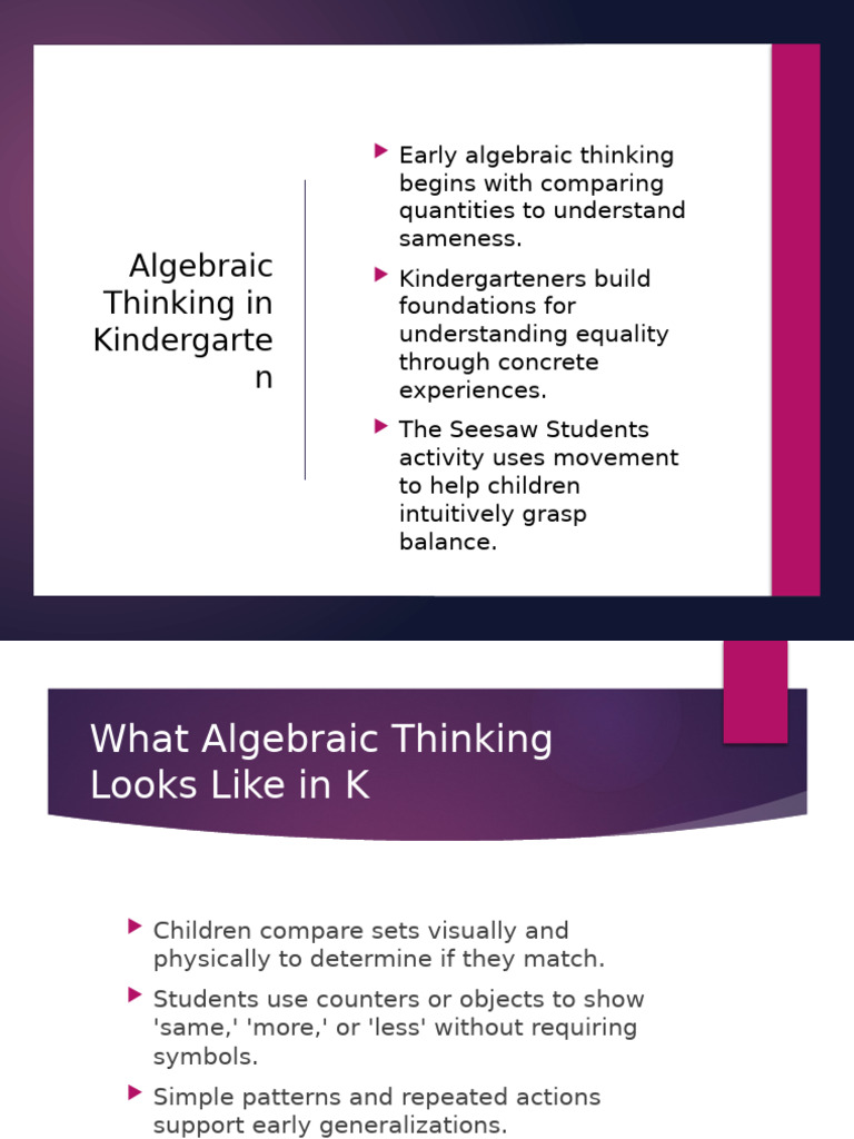 Algebraic Thinking in K Presentation Expanded | PDF | Teaching ...