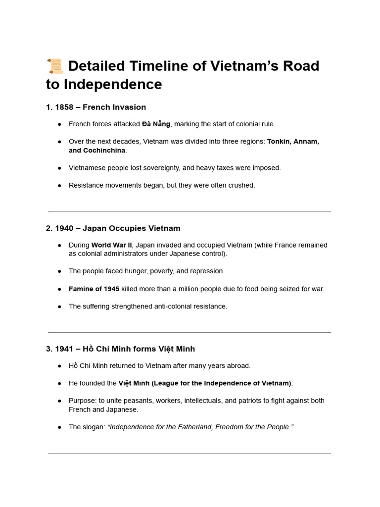 Vietnam's Path to Independence Timeline | PDF