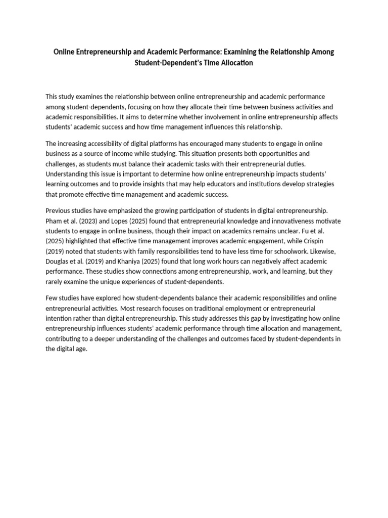 Impact of Online Entrepreneurship on Students | PDF