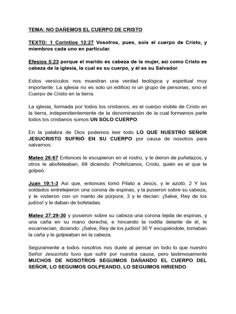 Cuidemos el Cuerpo de Cristo en la Iglesia | PDF | Cristo (título ...
