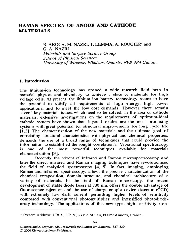 Raman Spectra of Anode and Cathode Materials | PDF
