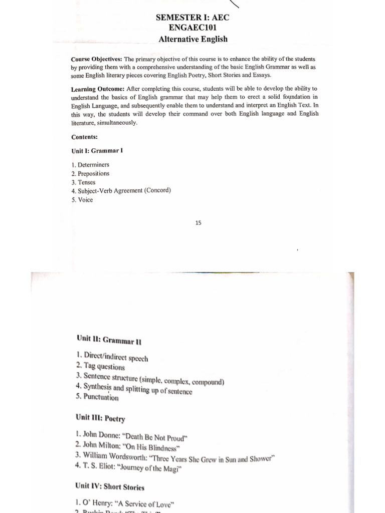 AEC 101 ENG Sem - I Syllabus | PDF