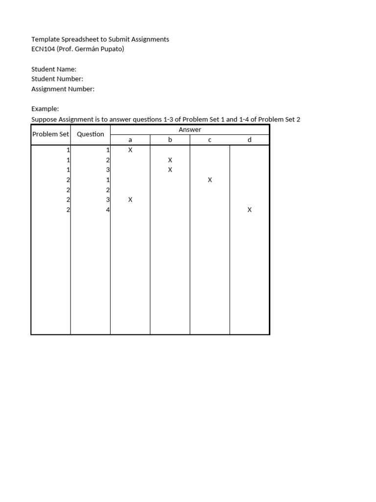 Assignment Submission Template Spreadsheet | PDF