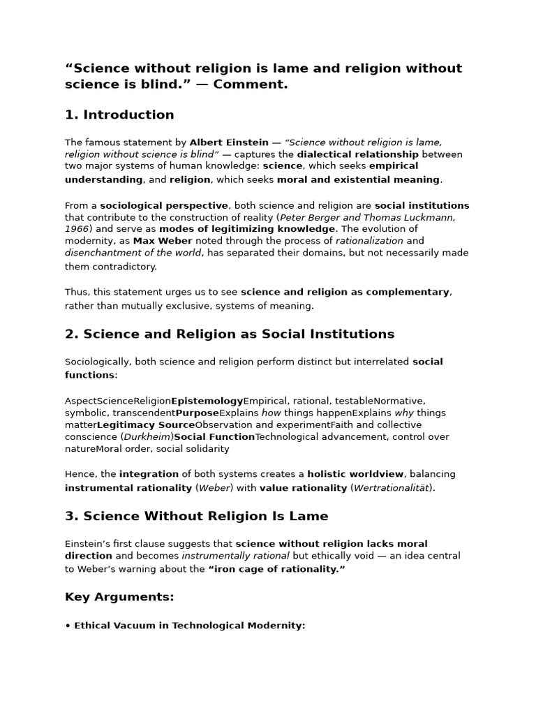 Science and Religion: A Complementary Dialogue | PDF | Science ...