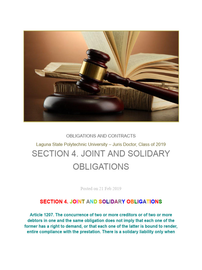 Chapter 3, Section 4 (Art. 1207-1222) | PDF | Debtor | Tort