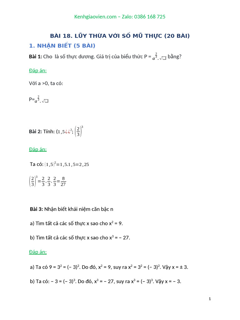 Bai 18 Luy Thua Voi So Mu Thuc | PDF