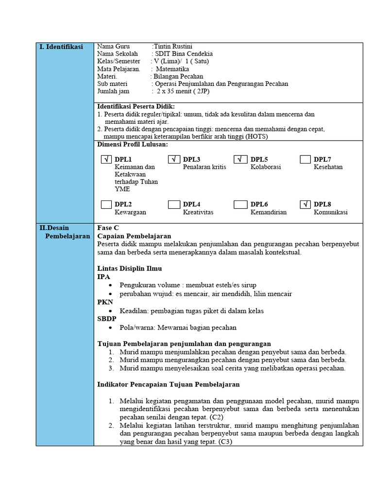 Modul Ajar Mtk Kelas 5 Rev | PDF