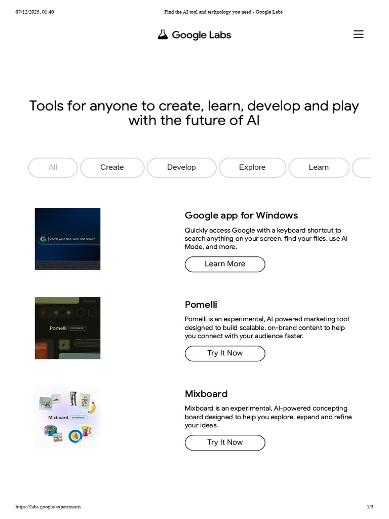 Explore Google AI Tools & Experiments | PDF | Microsoft Windows ...