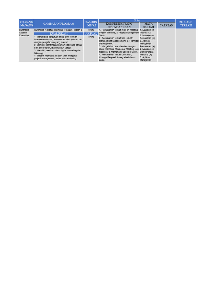 Template Form Magang | PDF