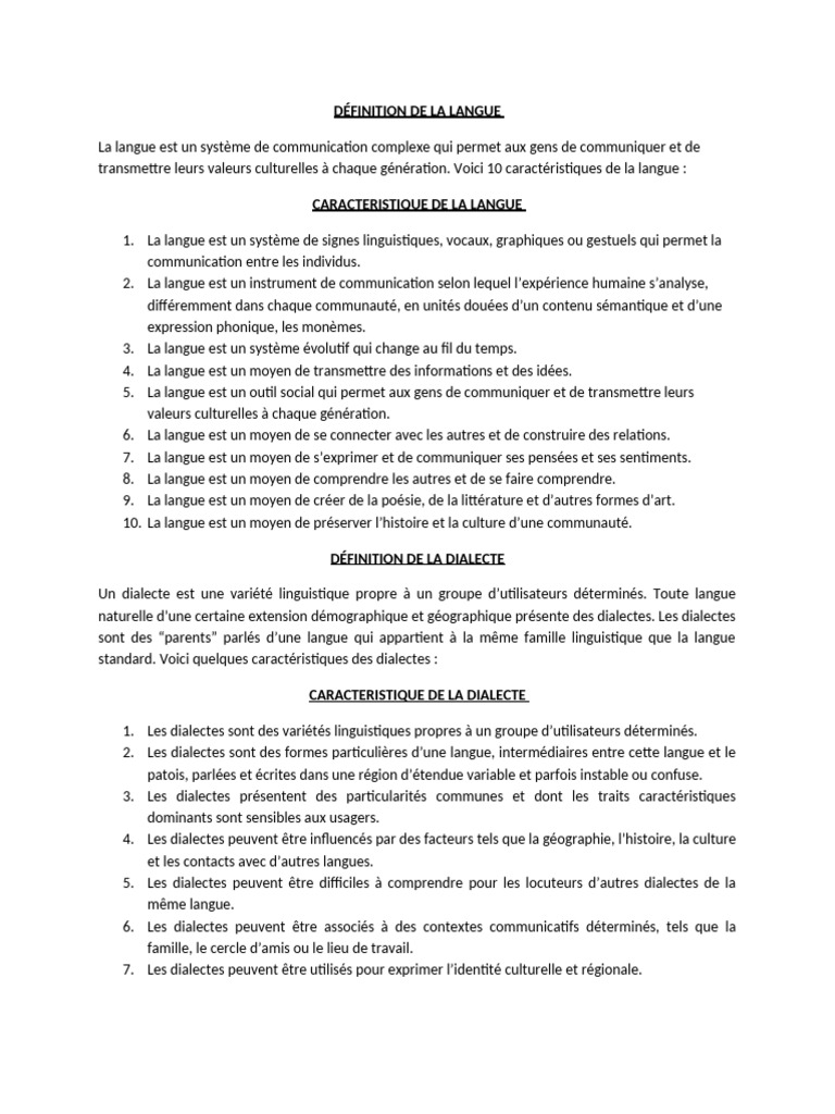 Langue et dialecte : définitions et différences | PDF | Dialecte ...
