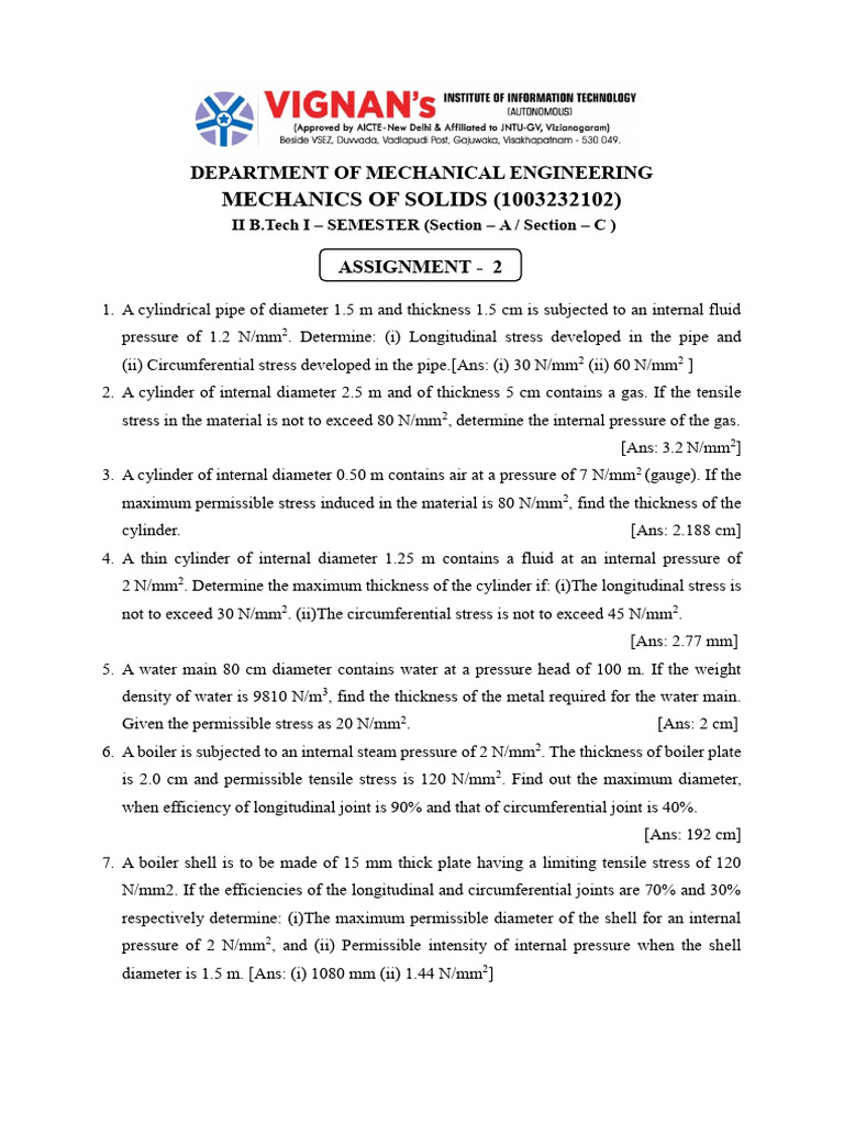Mechanics of Solids Assignment Solutions | PDF | Stress (Mechanics ...
