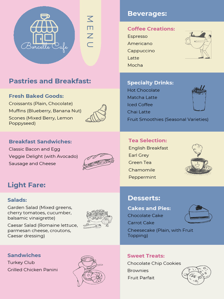 Pastel Blue and Pink Cafe Menu Board | PDF