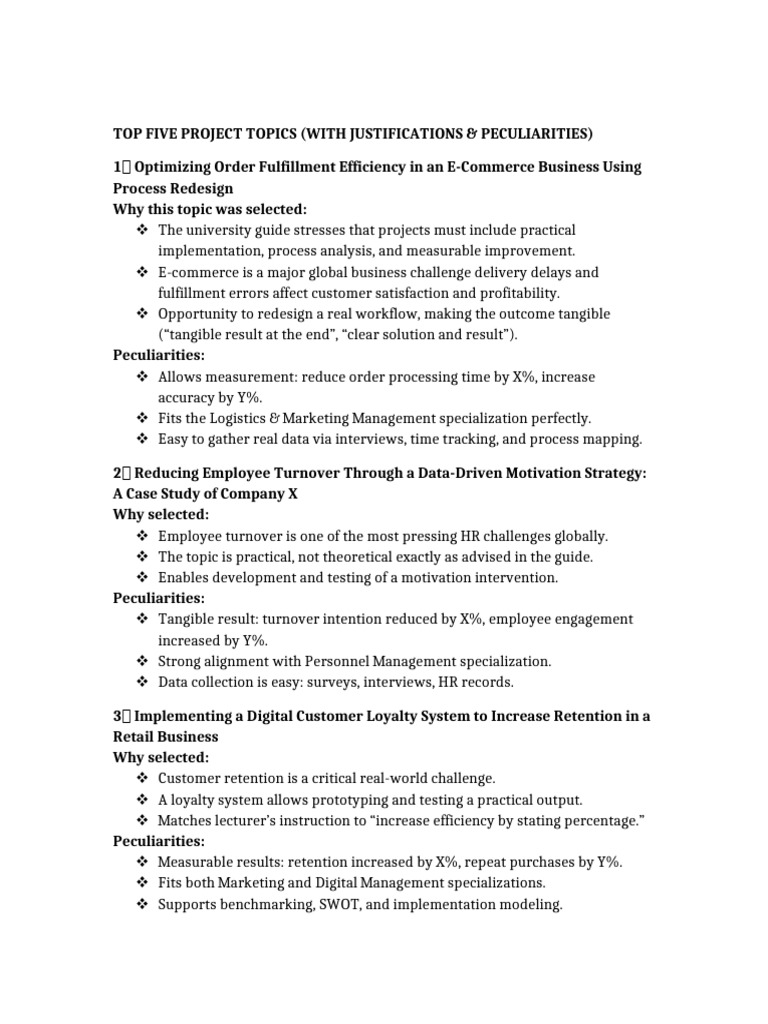 Top 5 Project Topics for E-Commerce Optimization | PDF | Employee ...