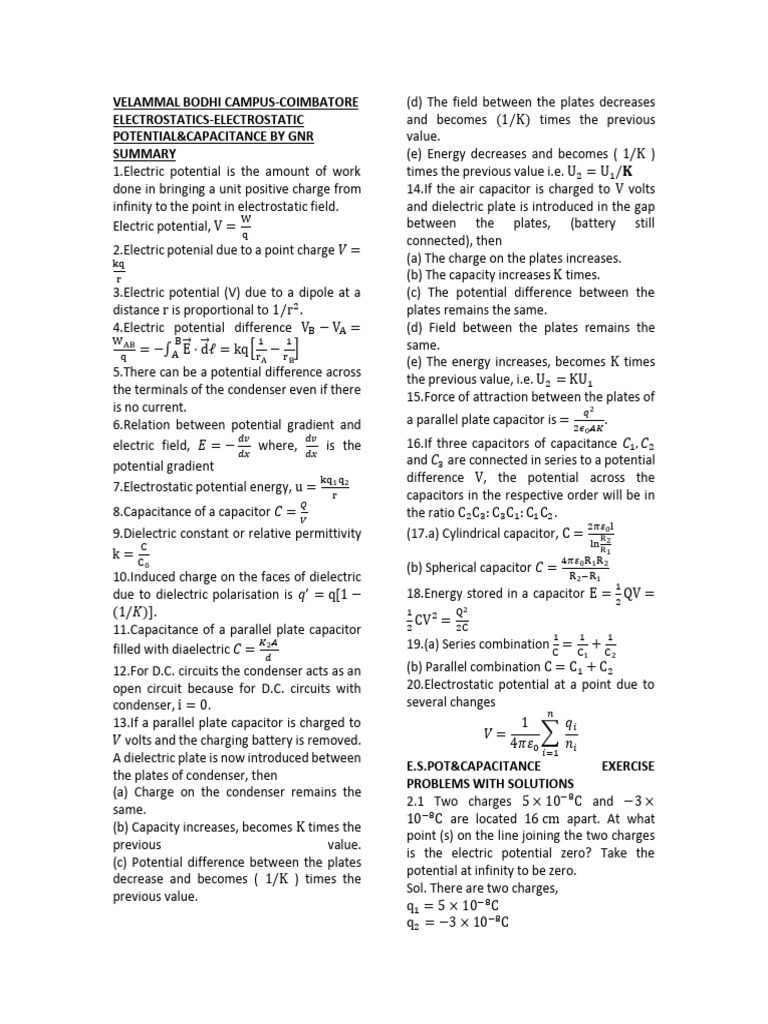 Electrostatics: Potential & Capacitance Guide | PDF | Capacitor ...