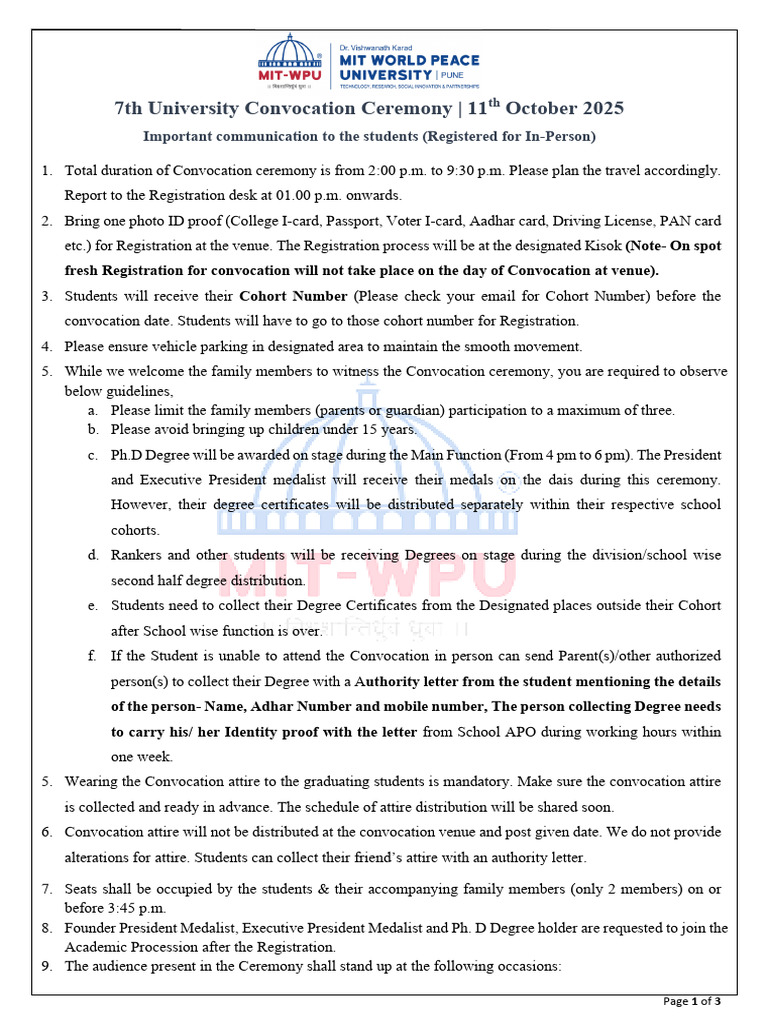 2025 University Convocation Guidelines | PDF